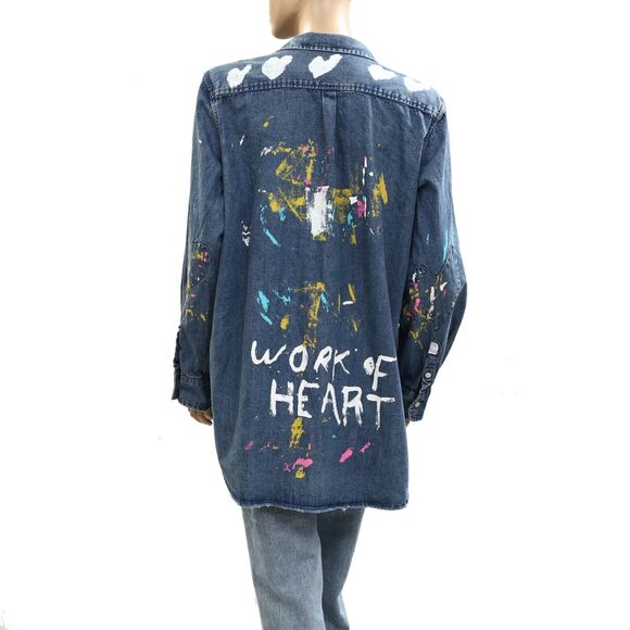 Kerri Rosenthal Mia Studio Shirt Top Long Sleeve Hand Printed Artwork M 286282 - Picture 7 of 8